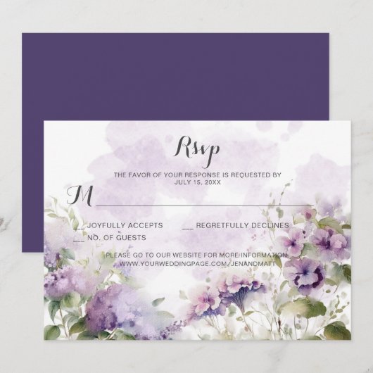 Rustieke Boho Lavendel Paarse Bloemen Bruiloft Kaart (Voorkant / Achterkant)