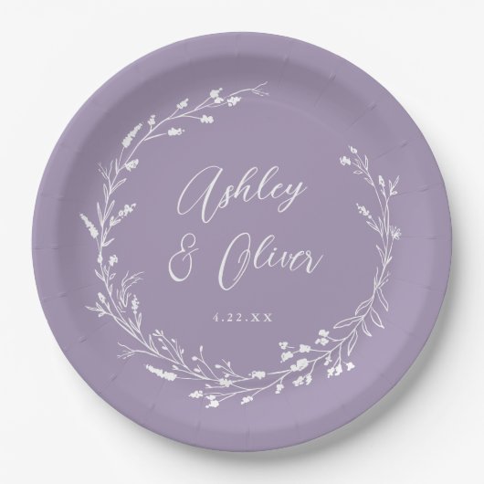 Rustieke Boho Lavendel Wilde Bloem Botanische Trou Papieren Bordje (Voorkant)