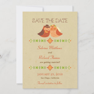 Rustieke Boho Liefdesvogel Uil Bruiloft Save The Date