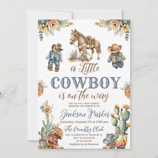 Rustieke Boho Little Cowdoy Wild West Baby shower Kaart (Voorkant)