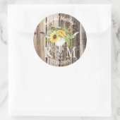 Rustieke Boho Longhorn Zonnebloem Monogram Bruilof Ronde Sticker (Tas)