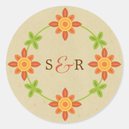Rustieke Boho Lovebird Uil Paar Bruiloft Ronde Sticker