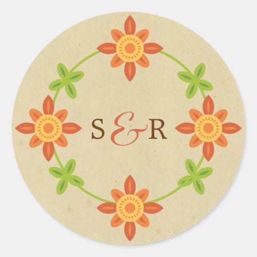 Rustieke Boho Lovebird Uil Paar Bruiloft Ronde Sticker (Voorkant)