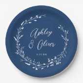 Rustieke Boho Marine Blauw Wildbloem Bloemen Bruil Papieren Bordje (Voorkant)