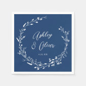 Rustieke Boho Marine Blauw Wildbloem Bloemen Bruil Servet (Voorkant)