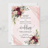Rustieke Boho Maroon Goud Blush Rozen Trouw Uitnod Kaart (Voorkant)