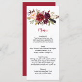Rustieke Boho Marsala Bloemen Veren Bruiloft Menu (Voorkant / Achterkant)