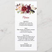 Rustieke Boho Marsala Bloemen Veren Bruiloft Menu (Voorkant)