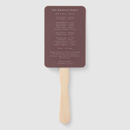 Rustieke Boho Marsala Crème Bloemenprogramma Handwaaier (Achterkant)