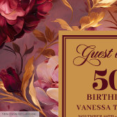 Rustieke Boho Merlot Blush Gouden Bloemen 50e Bday Gastenboek