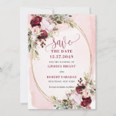 Rustieke Boho Merlot Blush Gouden Bloemen Bewaar D Kaart (Voorkant)