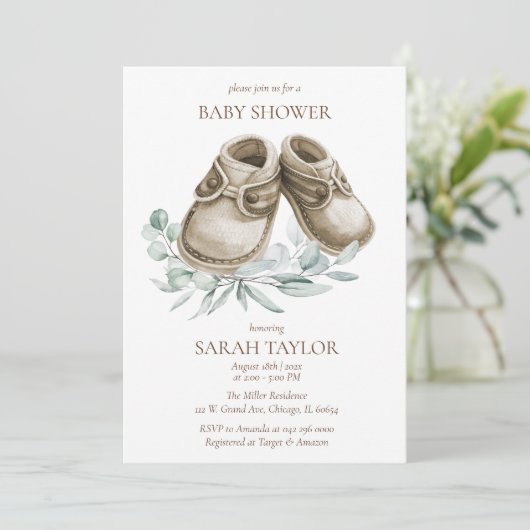 Rustieke Boho Muiltjes Baby Shower Sjabloon Kaart (Staand voorkant)