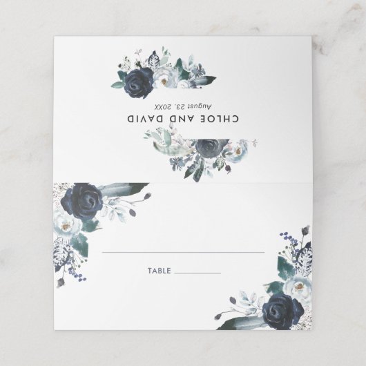 Rustieke Boho Navy Floral Wedding Plaatskaartje (Buitenkant ongevouwen)