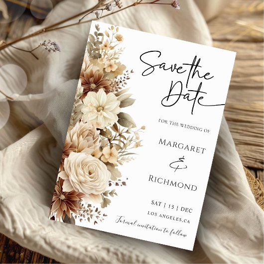 Rustieke Boho Neutral Floral Wedding Save the Date Kaart
