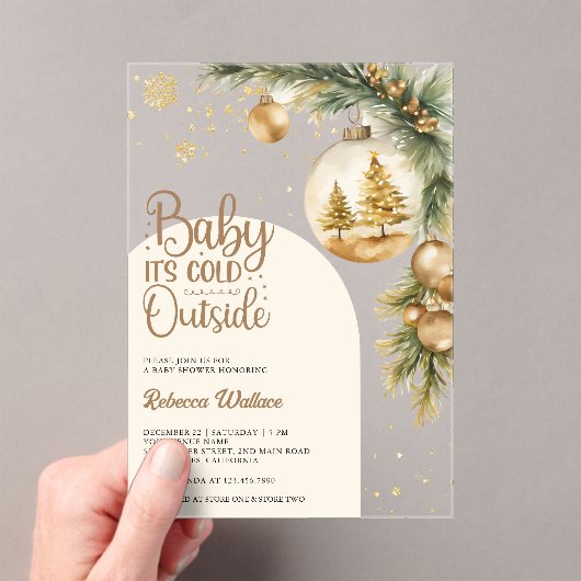 Rustieke Boho Neutral Winter Christmas Baby shower Acryl Uitnodigingen (Insitu (Draagbaar))