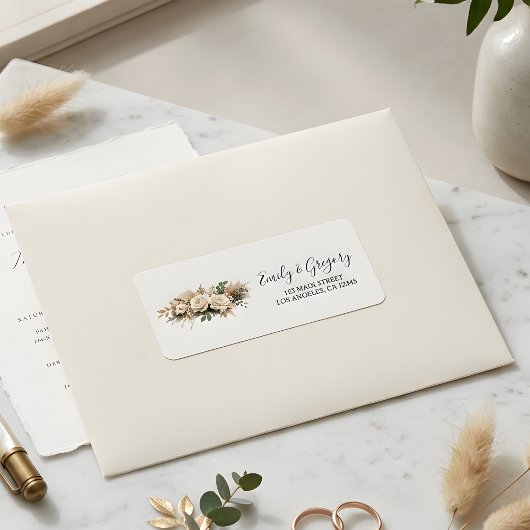 Rustieke Boho Neutrale Bloemen Trouwadres Etiket