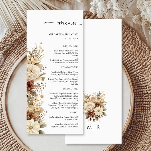 Rustieke Boho Neutrale Bloemige Trouwmenu Menu