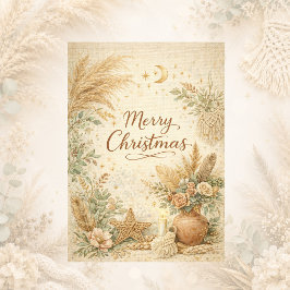 Rustieke Boho Neutrale Bloemrijke Prettig Kerstfee Feestdagen Kaart