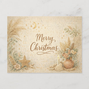 Rustieke Boho Neutrale Bloemrijke Prettig Kerstmis Feestdagenkaart