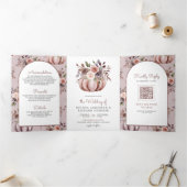 Rustieke Boho Neutrale Pompoen Bloemen QR Code Bru Drieluik Uitnodiging (Binnen)