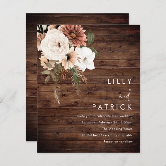 Rustieke Boho Op Een Budget Trouwuitnodiging (Voorkant / Achterkant)