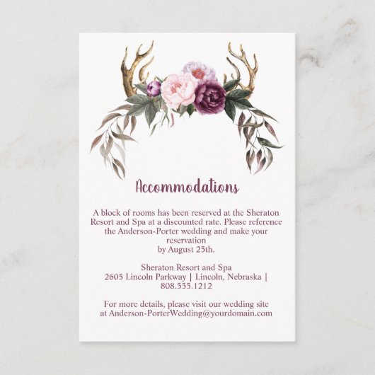 Rustieke Boho Paarse pioenen en gewei Informatiekaartje (Voorkant)