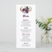 Rustieke Boho Paarse Plum Pioenengewei Bruiloft Menu (Staand voorkant)