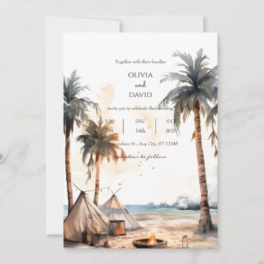 Rustieke Boho Palm kustlandschap strand bruiloft Kaart (Voorkant)