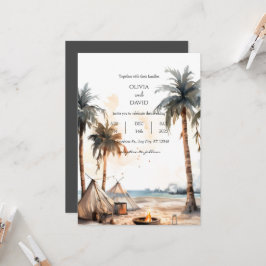 Rustieke Boho Palm kustlandschap strand bruiloft Kaart