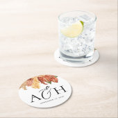 Rustieke Boho Palm Leaf Monogram Huwelijk Ronde Kartonnen Onderzetter (Insitu)