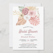Rustieke Boho Palm Stof Roze Rozen Bruidsdouche Kaart (Voorkant)