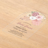 Rustieke Boho Palm Stof Roze Rozen Bruiloft Feest Acryl Uitnodigingen (Laagn)