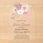 Rustieke Boho Palm Stof Roze Rozen Bruiloft Feest Acryl Uitnodigingen (Voorkant)