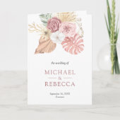 Rustieke Boho Palm Stof Roze Rozen QR Code Trouwen (Voorkant)