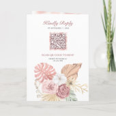 Rustieke Boho Palm Stof Roze Rozen QR Code Trouwen (Achterkant)