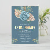 Rustieke Boho Palm Stofblauw Bloemensproeier Bruil Kaart (Staand voorkant)