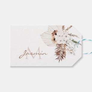 Rustieke Boho Pampagras Bloemige Monogram Cadeaulabel