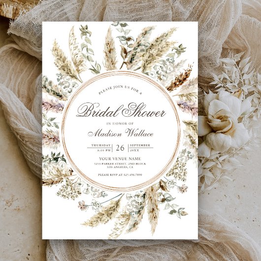 Rustieke Boho Pampagras Krans Bruidsdiner Kaart
