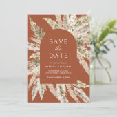Rustieke Boho Pampas Boog Terracotta bruiloft Save The Date (Staand voorkant)