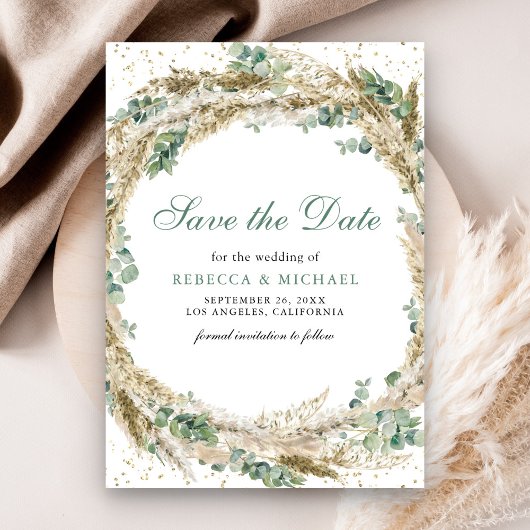 Rustieke Boho Pampas Eucalyptus Krans Bruiloft Save The Date