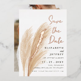 Rustieke Boho Pampas Foto Save The Date Folie Uitn Uitnodiging