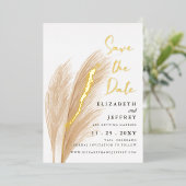 Rustieke Boho Pampas Foto Save The Date Folie Uitnodiging (Staand Voorkant)