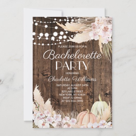 Rustieke Boho Pampas Gras Bachelorette Feest Kaart (Voorkant)