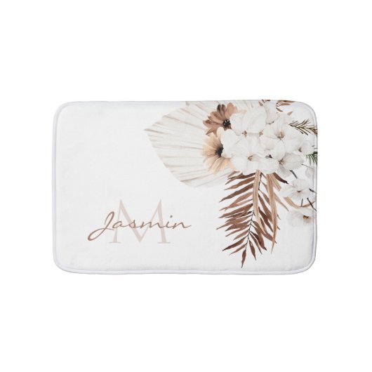 Rustieke Boho Pampas Gras Bloemige Monogram Badmat (Voorkant)