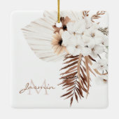 Rustieke Boho Pampas Gras Bloemige Monogram Keramisch Ornament (Achterkant)