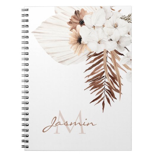 Rustieke Boho Pampas Gras Bloemige Monogram Notitieboek (Voorkant)
