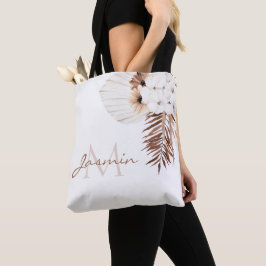 Rustieke Boho Pampas Gras Bloemige Monogram Tote Bag