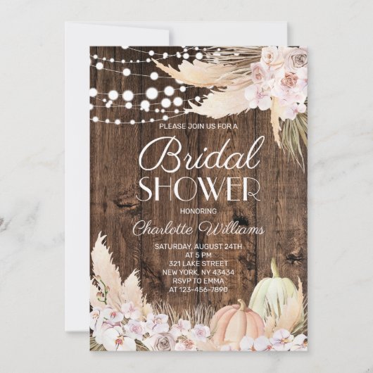 Rustieke Boho Pampas Gras Bruidsdouche Kaart (Voorkant)
