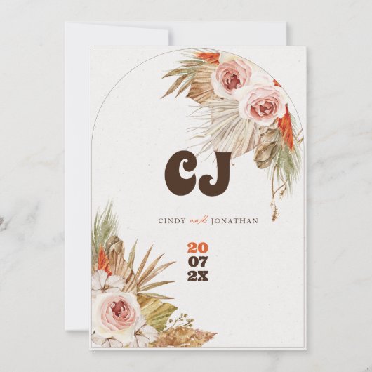 Rustieke Boho Pampas Gras Bruiloft Save The Date (Voorkant)