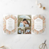 Rustieke Boho Pampas gras foto collage bruiloft Drieluik Uitnodiging (Binnen)